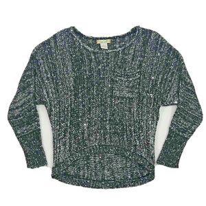 Love Change Womens Sweater Knit Pullover Long Sleeve Pocket Black White Small